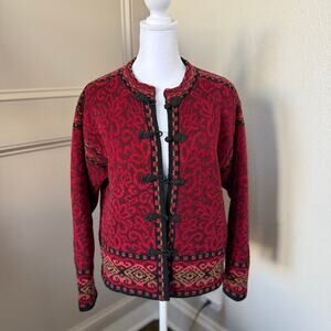 Coldwater Creek Icelandic Vintage Wool Blend Cheongsam Style Sweater Jacket M